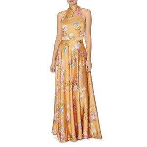Laundry by Shelli Segal Yellow Floral Gown Halter Women’s 12